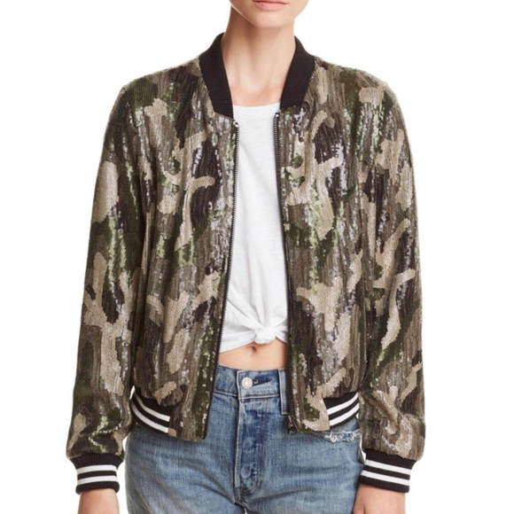 Aqua Jackets & Blazers - AQUA Sequin Camo Baseball Bomber Jacket Green M